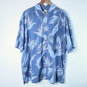Jamaica Jax Mens Blue Floral Hawaiian 100% Silk Button Up Shirt Size XXL Resort